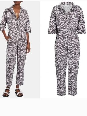 Overlover Hope Cotton Canvas Leopard Print Hope Jumpsuit Small